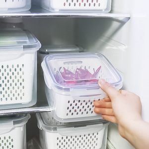 <b>Plastic</b> Double Layer Drainable Food Storage <b>Container</b> Rectangle Airtight Fresh Keeping Stackable BPA Free Food Grade - Product Image 2