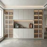 Buffet de bar à café en bois de luxe léger, armoire de rangement personnalisée étanche avec éclairage LED et étagères ouvertes en verre