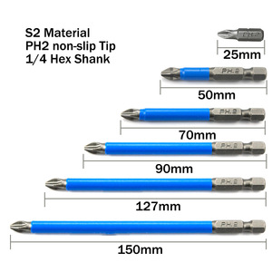 S2 Steel PH2 Non Slip Tip 1/4 Hex Shank Screwdriver Bit 25mm Working Length 150mm Total Length Metal Drilling - Product Image 1