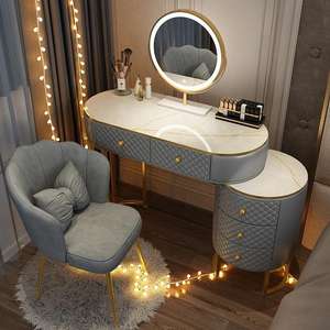 <span class=keywords><strong>Table</strong></span> de toilette avec tiroirs de rangement, coiffeuse en bois massif, style moderne, luxe léger, miroir, quincaillerie en acier inoxydable, meubles de chambre à coucher - Product Image 2