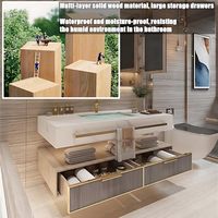 Meuble-lavabo mural en bois de style européen moderne avec miroir intelligent et éclairage LED - Mobilier de salle de bain d'hôtel personnalisable