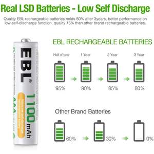 Pilas Recargables AAA EBL con Cargador, 1100 mAh, NiMH, 1.2 V, Recargables hasta 1200 Veces, Pilas Triples para Control Remoto, 2500 mAh - Product Image 1