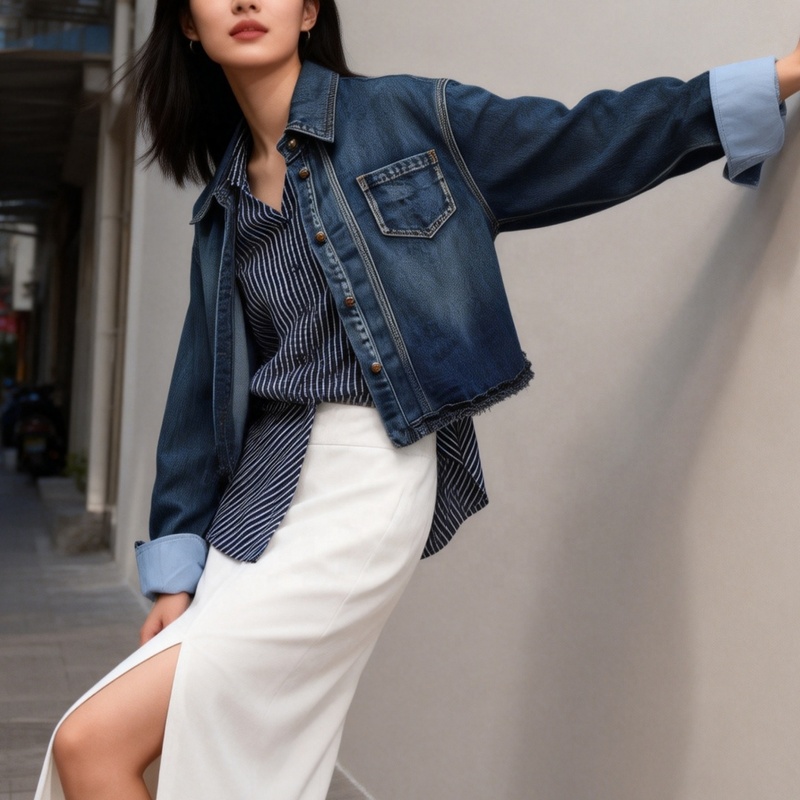 Womens Dark Wash Cropped Denim Jacket