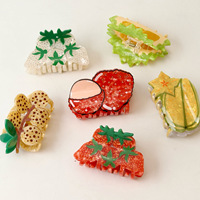 Jolies pinces à cheveux en acétate en forme de fruits de dessin animé (Fraise, Citron, Cactus, Avocat, Biscuit) pour femmes, accessoires capillaires d'été