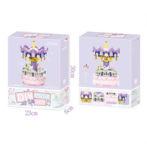 Juguetes educativos de tallo rosa púrpura giratorio romántico musical Carrusel figuritas caja de música en miniatura conjunto de bloques de construcción niño niña - Product Image 2