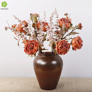 Western <b>Peony</b> <b>Artificial</b> Flower Arrangement Autumn Orange Scented Plastic Silk Fall Decorative Props - Product Image 3