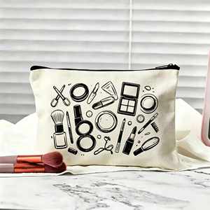 Custom Logo Canvas Zipper <b>Makeup</b> Pouch Aesthetic Printed Cosmetic <b>Bag</b> for Travel Skincare Organizer Stationery Case - Product Image 2