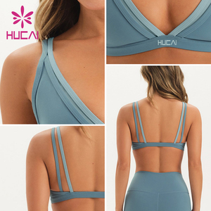 Reggiseno Sportivo Yoga ODM HUCAI Personalizzato in Nylon Spandex Premium con Doppia Fascia e Scollo a <span class=keywords><strong>V</strong></span> a Contrasto - Product Image 2