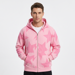 Sweat-shirt en polaire à capuche avec fermeture éclair, motif étoile rose, coupe régulière, manches longues, décontracté, pour adulte, vêtements d'automne - Product Image 1