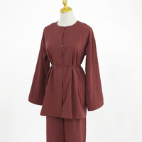 Ensemble Abaya en polyester à manches longues, deux pièces, pantalon ample à taille nouée, pantalon large uni, tenue pour femmes musulmanes