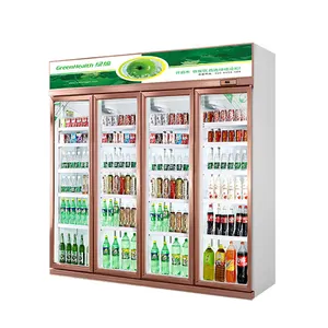 Four Glass Doors Vertical Beverage Refrigerator Cooler Guangzhou Refrigeration Parts