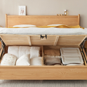 Letto Matrimoniale/Queen Size in Rovere Massiccio, Stile Moderno e Vintage, con Contenitore, Sollevamento Idraulico e Ricarica USB, per Casa, Camera da Letto e Hotel - Vendita Diretta dalla Fabbrica - Product Image 4