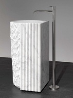 Lavabo sur pied en marbre naturel moderne, égouttoir haut de gamme sur mesure pour hôtels et villas, vasque monobloc en pierre, finition polie, certifié NSF