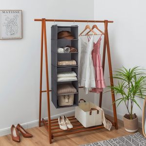 Organisateur suspendu à 6 étagères, 3 étagères pour rangement de placard de chambre, en tissu non tissé, type crochet - Product Image 2