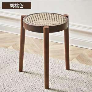 Nordique en bois massif rotin à manger rond carré tabouret chaise décontracté ménage tissage empilage petites chaussures à langer tabouret chaise - Product Image 5