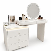 Table de toilette de luxe moderne réglable et extensible, éco-responsable, durable, avec éclairage LED, et coffre de rangement intégré pour chambre principale, avec pied de lit