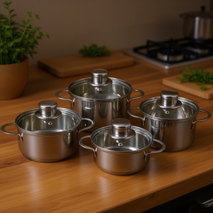 Soup And Stock <b>Pots</b> <b>Set</b> Stainless Steel With Glass Lids Assorted Sizes For Cooking - Product Image 3