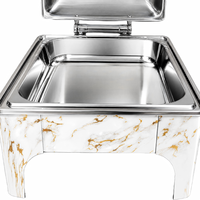 Chauffe-Plat Buffet en Acier Inoxydable Effet Marbre Doré, Ensemble de Luxe pour Hôtels, Banquets et Traiteurs