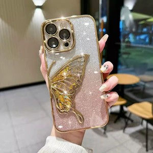 Ốp lưng điện thoại <span class=keywords><strong>iPhone</strong></span> 11 15 Pro Max 16, bảo vệ ống kính, mặt lưng lấp lánh hình bướm, mạ cao cấp, logo tùy chỉnh - Product Image 1