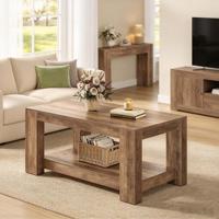 Table basse de style farmhouse, table à thé à 2 niveaux, table centrale en bois, charme rustique, lignes épurées, meubles de salon, petite table d'appoint
