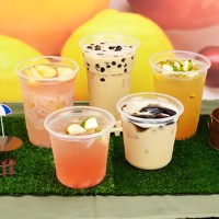 Gobelets transparents jetables pour animaux de compagnie avec couvercle plat Emballage en plastique Boissons froides à emporter Café glacé Latte Jus Smoothie Verre 12 16 Oz