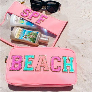 低最小起订量INS时尚尼龙耐用个性化闪光字母贴片定制女性女士DIY旅行沙滩化妆化妆包 - Product Image 5