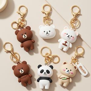 Porte-clés en caoutchouc PVC 3D personnalisé avec logo, motif ours anime, avec mousqueton - Product Image 6