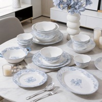 Service de vaisselle en céramique bleue rétro de style français, vaisselle de maison, nouvelle valeur esthétique élevée, sous-glaçure, bols à soupe de nouilles de riz, rayures