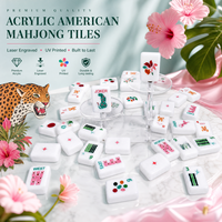 Set Mahjong Tema Leopard Bunga Amerika, Ubin Akrilik Putih Mewah Ukuran 1,42 inci, Ukiran Laser, Gudang Lokal AS, Pengiriman Cepat