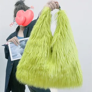 Fashion new design wholesale Large capacity shoulder bag fluffy long Plush imitation fur tote bag handbags for ladies