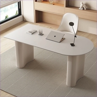 Bureau d'Ordinateur Nordique Moderne Blanc Pur, Table Simple Style Crème Ardoise pour Petit Appartement et Étude, Fabriquée en Panneau de Bois