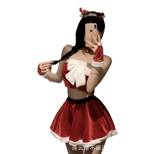 No time to waste, sexy red Christmas lingerie, alluring outfit, abstinence-themed butterfly two-piece set. - Product Image 3