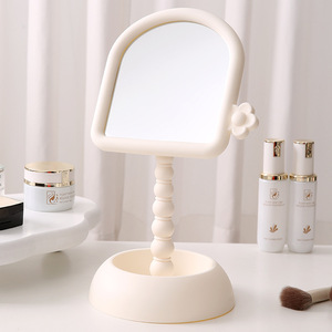 Cream Yellow Desktop Makeup <b>Mirror</b> With Rotating Stand For Student Dormitory Use - Product Image 2