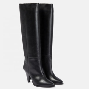 Bottes hautes pour femmes, taille 46, coupe large, à talons aiguilles, bout pointu, style bottines longues - Product Image 5