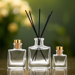 Transparent Glass Square <b>Reed</b> <b>Diffuser</b> Bottle Set With Cork Stopper Gold Lid 3 Sizes Aromatherapy Home Fragrance - Product Image 3