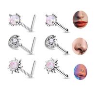 Anneau nasal en acier inoxydable avec strass et lune en cristal Piercing en forme de L pour nez Bijoux de corps pour femmes et hommes