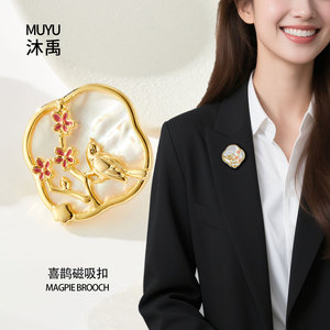 Floral And Bird Motif Magnetic Buckle Natural Seashell Gold Plated For Women Fashionable Clothing Accessory - Product Image 2