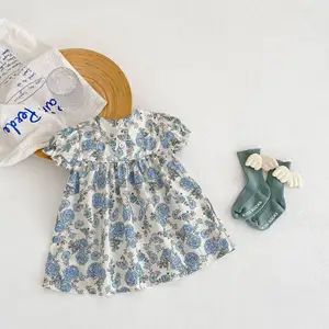 Vestido de verano para niñas New Baby Cool Transpirable Peony Print Falda de manga corta delgada