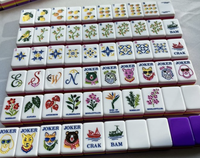 Tuiles de Mahjong Américaines en Acrylique, Pièces de Jeu à Rayures Bleues, Motif Nœud, 4 Joueurs, Luxe, Classique, Divertissement de Table