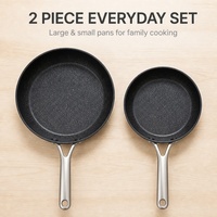 Set Wajan Anti Lengket Granit 2 Buah dengan Gagang Stainless Steel, Wajan Aluminium Hitam untuk Memasak di Dapur Rumah, OEM ODM