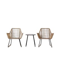 Ensemble de salon de jardin nordique en rotin tressé avec dossier et structure métallique, trois pièces, pour balcon, patio et cour