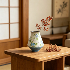 Vase en céramique de style campagnard français, pot à fleurs bleu et blanc peint à la main pour la décoration de cuisine et de salle à manger de style farmhouse - Product Image 4