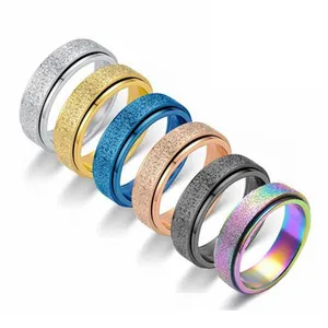 Wholesale Fidget Anxiety relief Ring Stress Relieve Fidget Ring Men Women titanium Steel Rotating Spinning Matte Rings