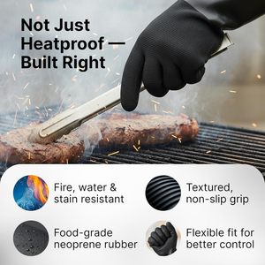 Gants de barbecue en néoprène imperméables, résistants à la chaleur et ignifuges, à manches longues de 14 pouces, pour friteuse à <span class=keywords><strong>dinde</strong></span>, fumoir, barbecue - Product Image 3