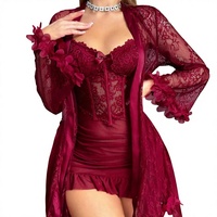 Nouvel ensemble nuisette et robe de nuit sexy en dentelle fine, style européen et américain, à manches longues, pour femme, idéal pour l'été, transfrontalier