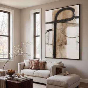 Peinture à l'huile abstraite minimaliste texturée, peinte à la main sur toile, art mural décoratif - Product Image 2