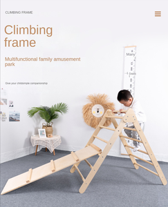 Q&M Otros Juguetes Educativos, Toboganes, Gimnasio al Aire Libre, Estructura de Madera para Niños, Montessori, Escalada - Product Image 1