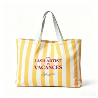 Sac fourre-tout de plage en toile de coton rayé rose, bleu, jaune, orange, grande taille, série Lifestyle, avec logo personnalisé