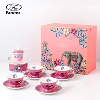 Keramik-Kaffee-und Tee tassen set im europäischen Stil mit Luxus-Geschenk box im Blumenmuster für den Nachmittags tee Kreative Geschenk idee