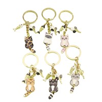 Karikatür Kedi Anahtarlık, 95x30mm, Çantalar ve Hediyeler için Altın Tonlu Metal Balık Kılçığı ve Balon Takıları, 6 Çeşit